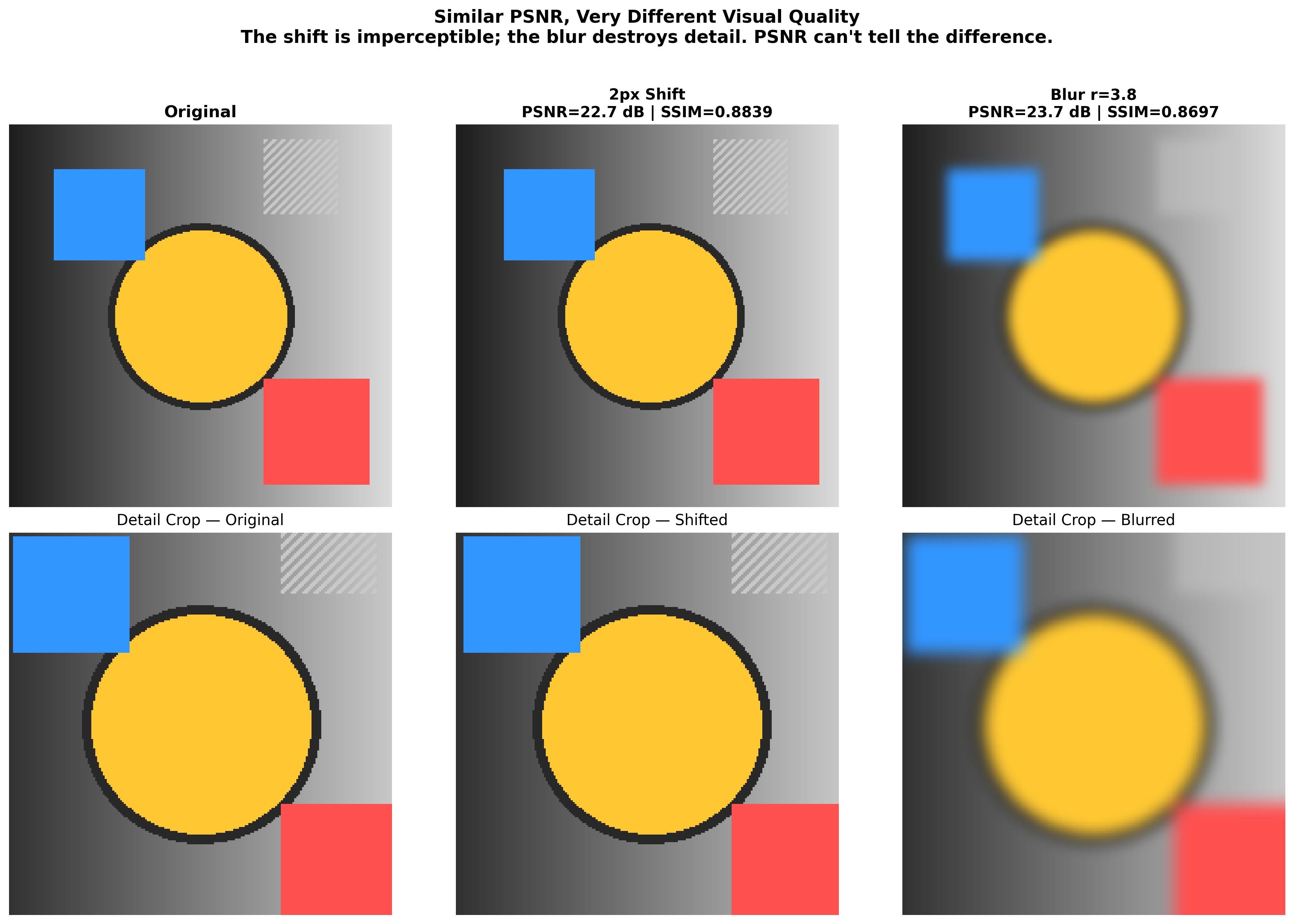 Blur vs shift comparison showing metric behavior under different distortions