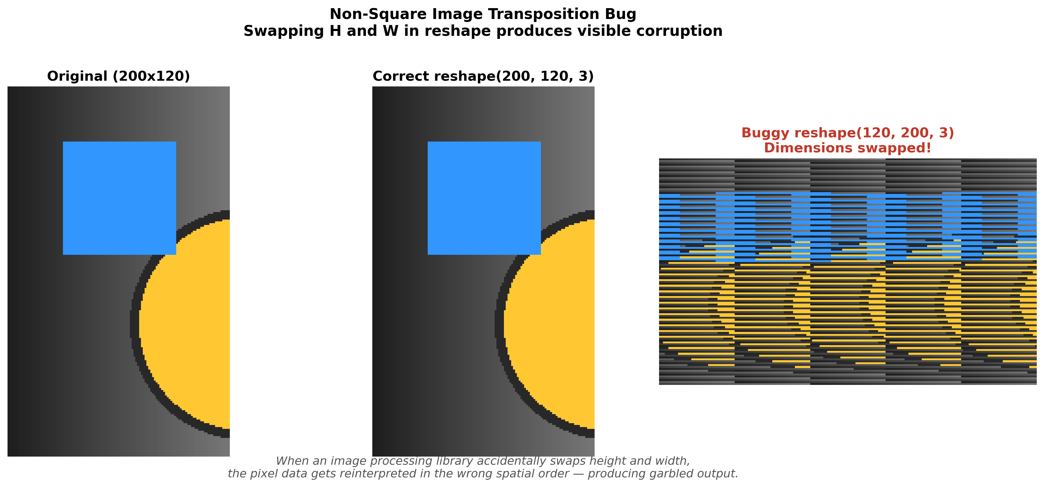 Non-square image transpose issue: correct vs distorted resize output